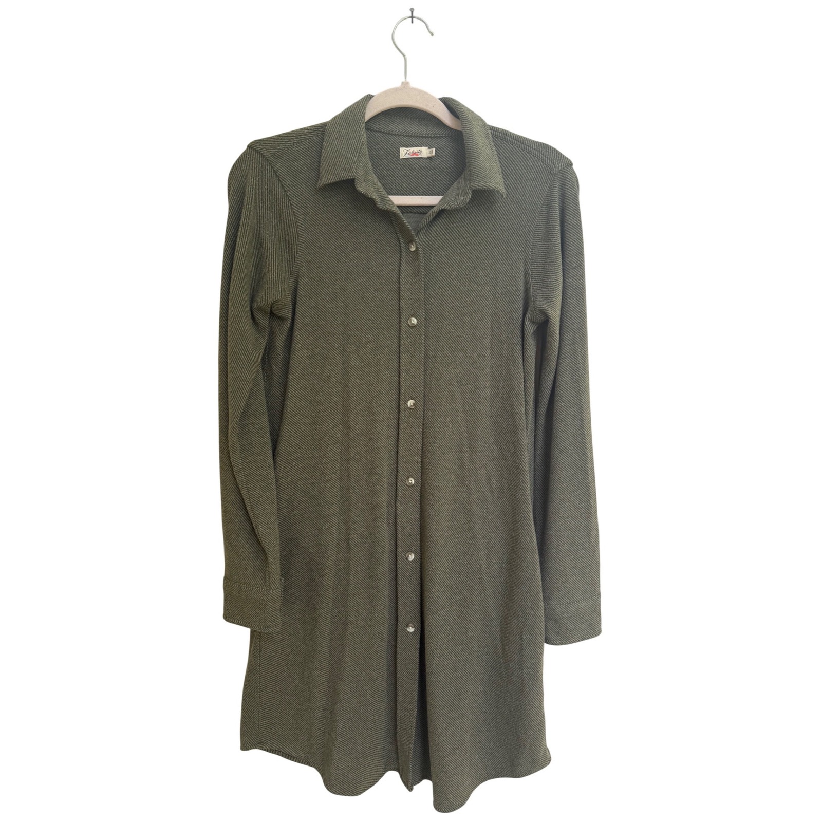 Faherty Legend Sweater Olive Green Textured Knit Button Front Dress Size Xs